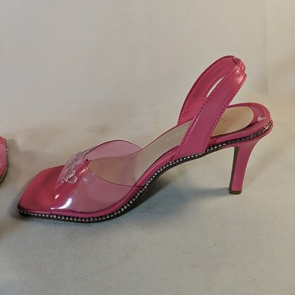 Juicy Couture Hot Pink Rhinestone Heels Clear 3" Heel Slingback Size 8 Logo Gems - Picture 7 of 16